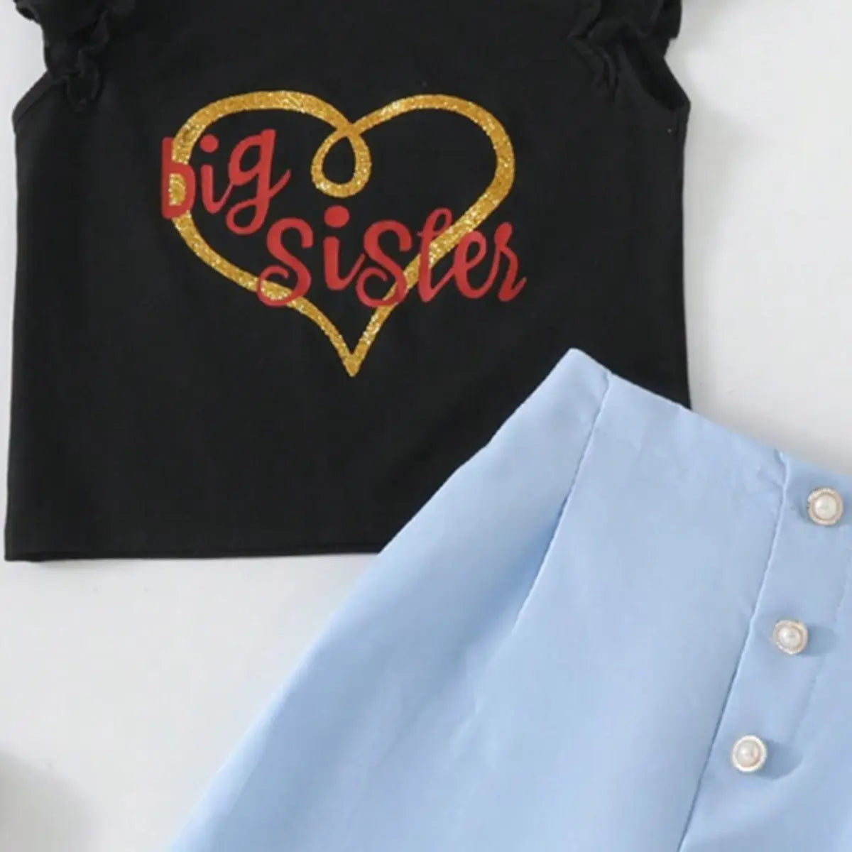 Girls Typographic Printed Top With Sky Blue Shorts Set Sets