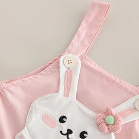 Boys Short Sleeve T-Shirt With Light Pink Bunny Applique Dungaree Sets 2 pc. Sets