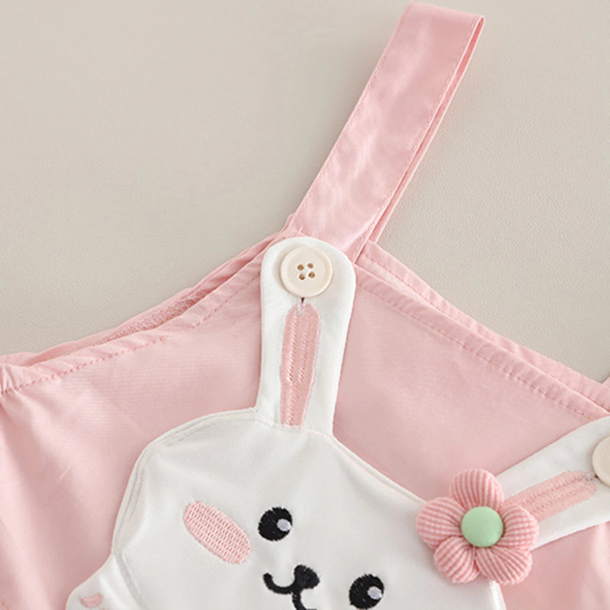Boys Short Sleeve T-Shirt With Light Pink Bunny Applique Dungaree Sets 2 pc. Sets