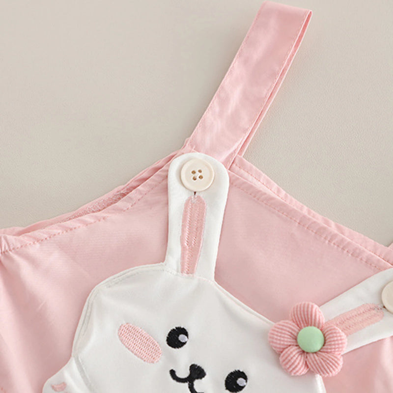 Boys Short Sleeve T-Shirt With Light Pink Bunny Applique Dungaree Sets 2 pc. Sets