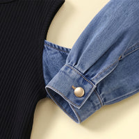 Girls Black Long Sleeve Fitted Top With Denim Pants Sets 2 pc. Sets