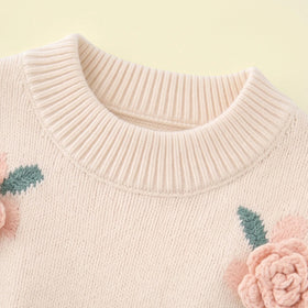 Girls Cream Floral Applique Long Sleeve Sweater Sweaters & Cardigans