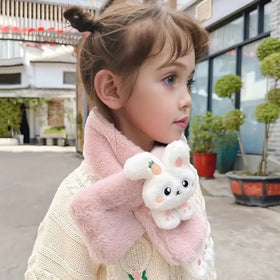 Girls Pink Bunny Plush Warm Winter Scarf Trending Accessories
