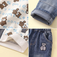 Boys Grey Typographic Hooded Jacket & T-Shirt With Denim Pants Sets Sets