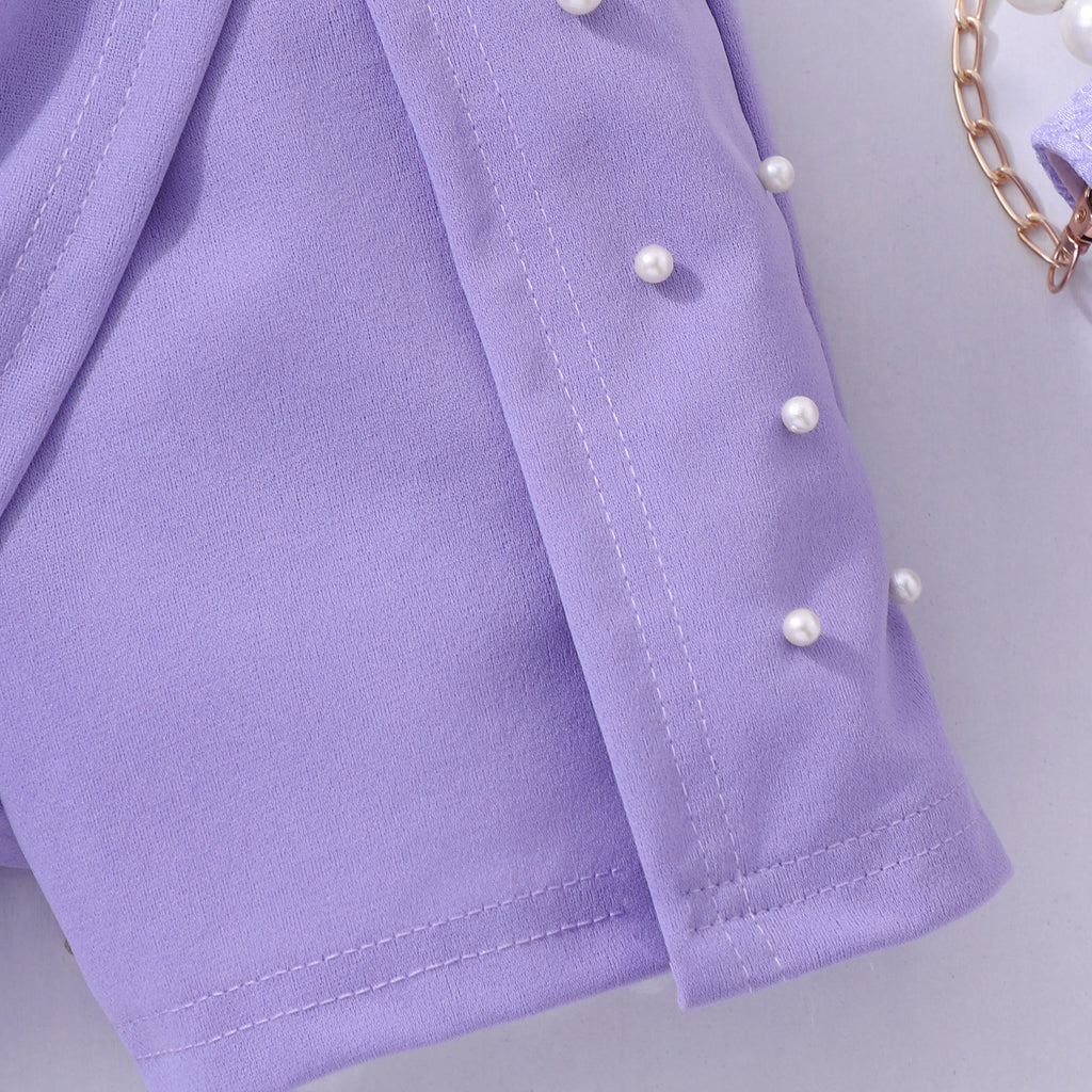 Girls Short Sleeve T-Shirt With Purple Beaded Shorts Set 2 pc. Sets