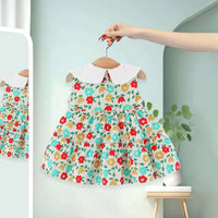 Girls Red Floral Print Peter Pan Collar Tiered Dress Casual Dresses