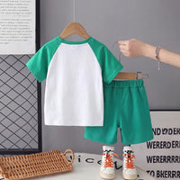 Boys Green Lion Graphic Raglan Sleeves T-Shirt With Elasticated Shorts Sets 2 pc. Sets