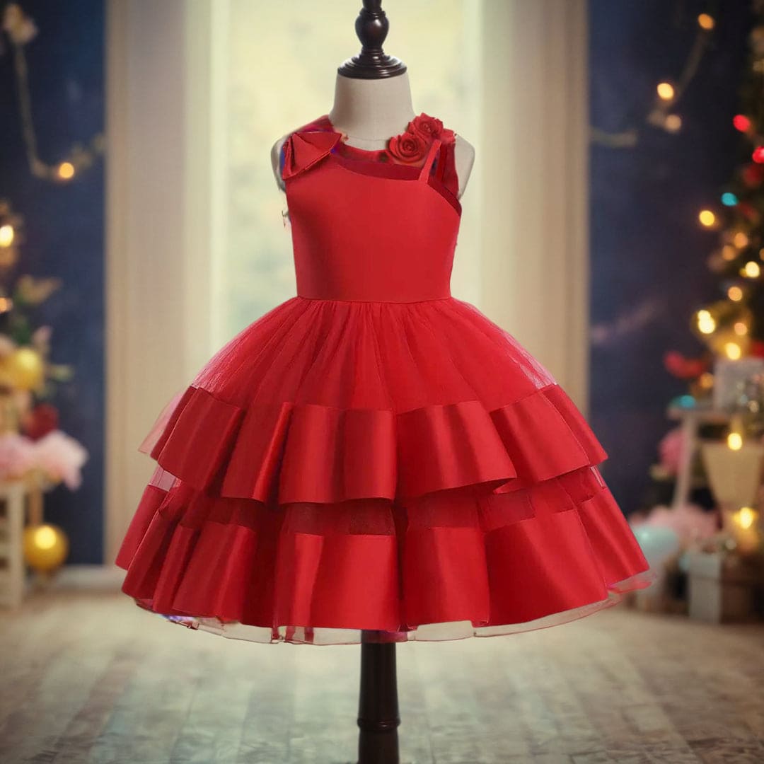 Girls Sleeveless Layered Party Dress Party Dresses Red 1-2 Y 