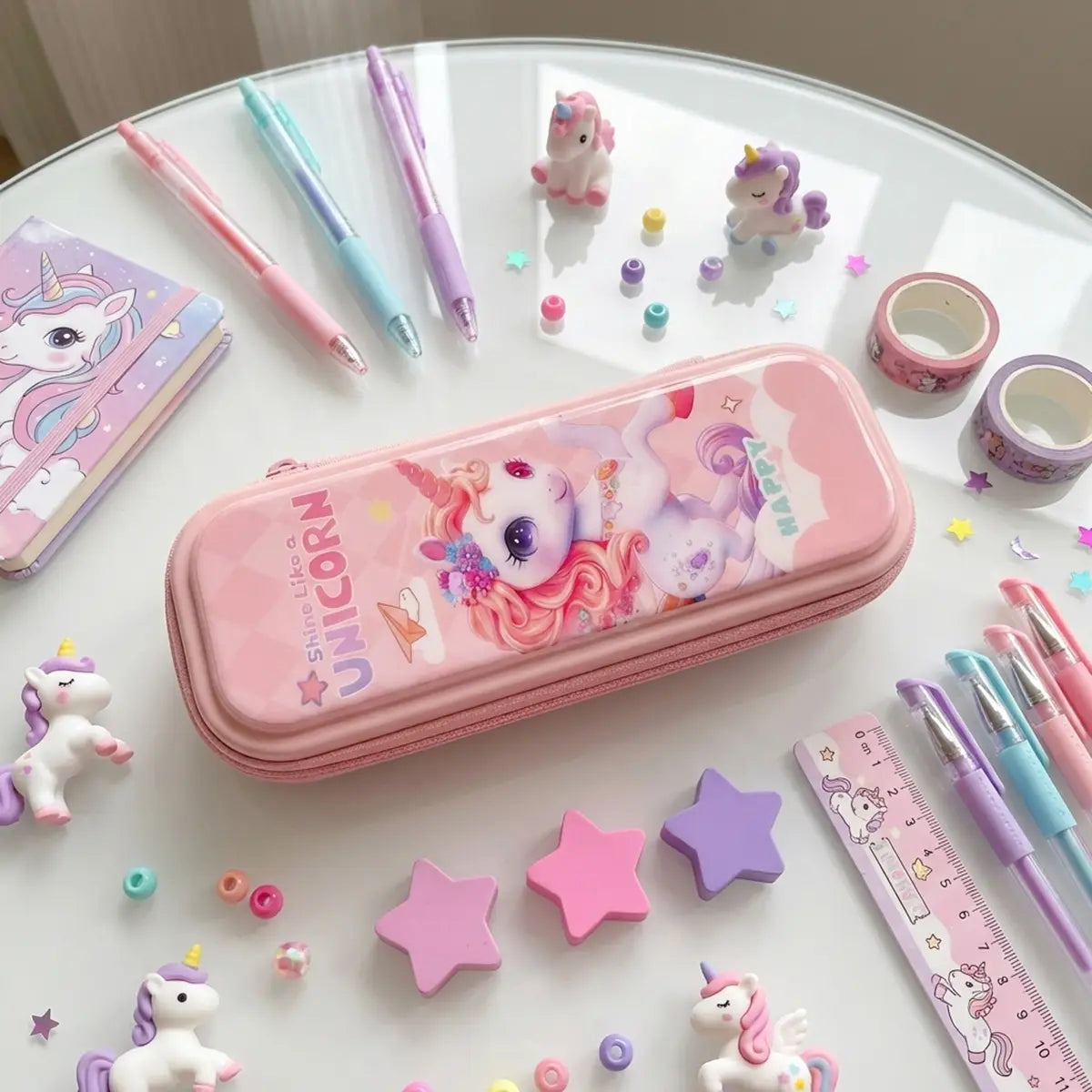 Unicorn Cartoon Hard Shell Pencil Case Peach Color Trending Accessories