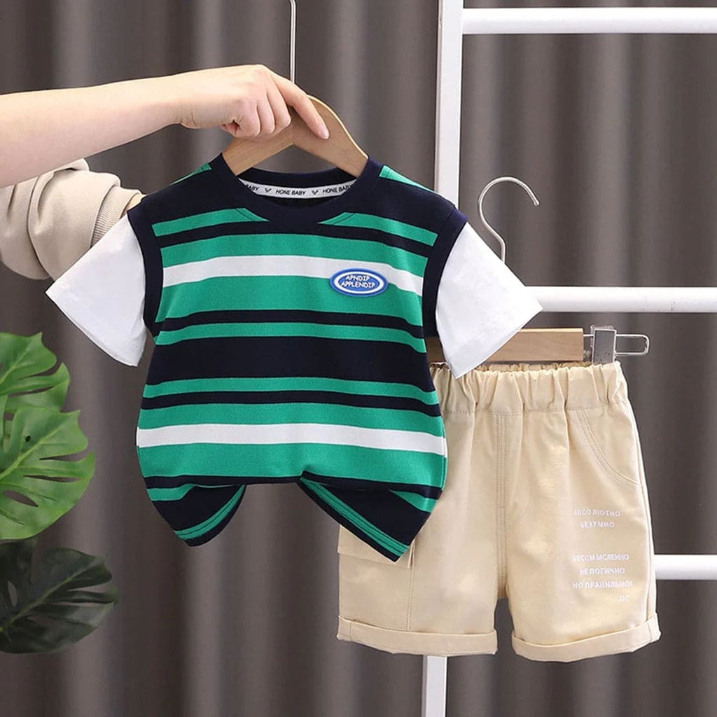 Boys Striped Green T-shirt with Shorts Set