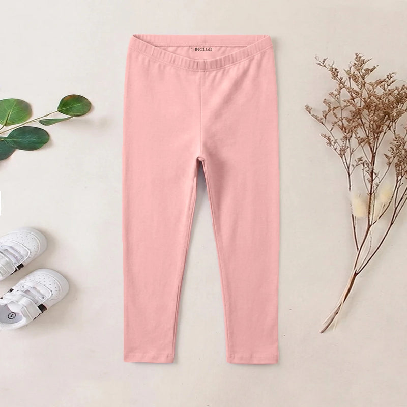 Girls Pink Solid Ankle Length Leggings Leggings & Tights Pink 1-2 Y