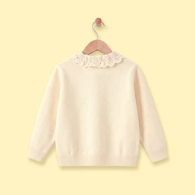 Girls Cream Self Design Long Sleeve Cardigan Sweaters & Cardigans