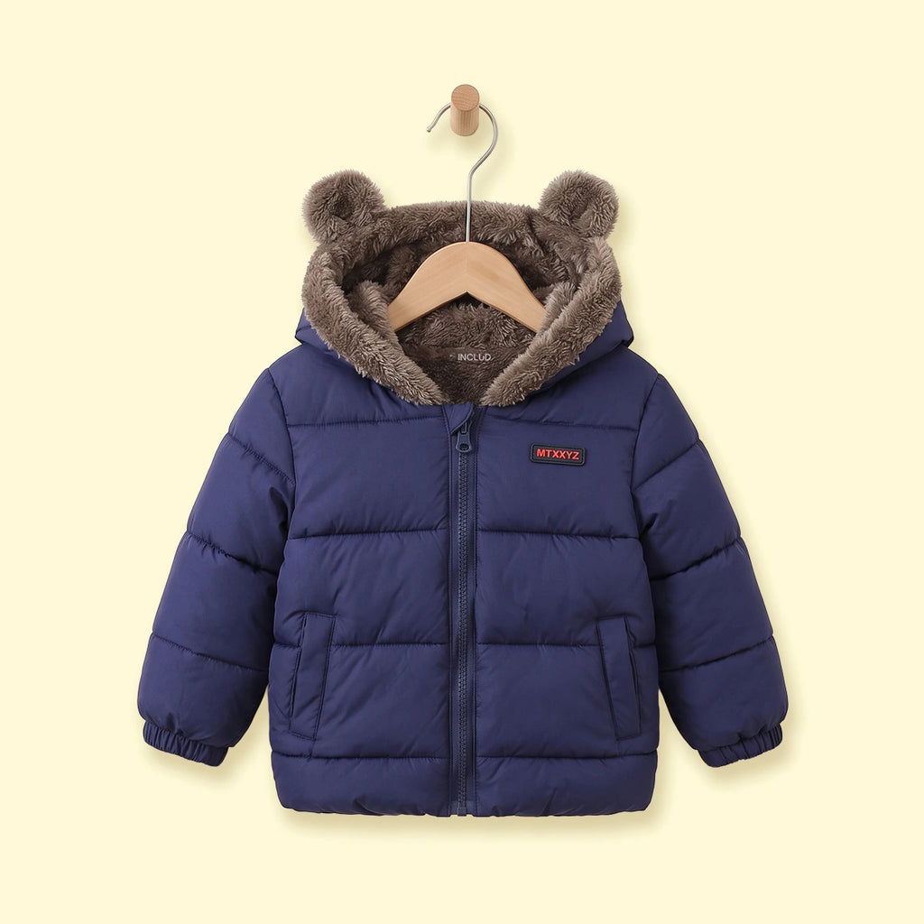 Boys Navy Blue Bear Ear On Hood Zip-up Puffer Jacket Coats & Jackets Navy Blue 1-2 Y