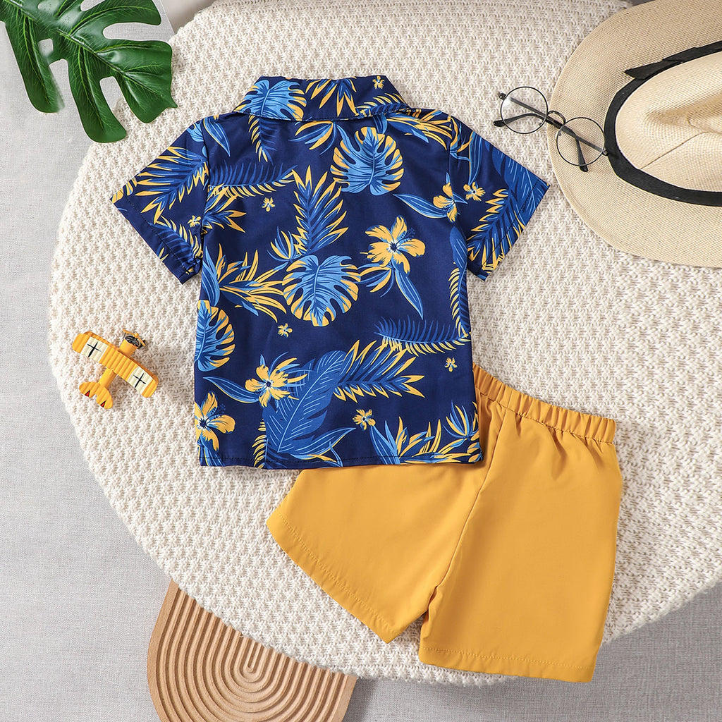 Boys Blue Tropical Print Short Sleeves Shirt With Shorts Set 2 pc. Sets
