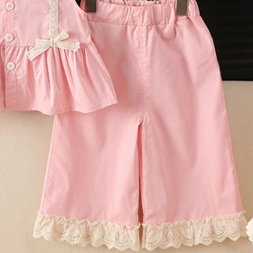 Girls Light Pink Bow Applique Sleeveless Top With Pants Sets 2 pc. Sets