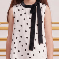 Girls Off White Polka Dot Print Sleeveless A-line Dress Casual Dresses