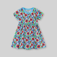 Girls Short Sleeve Floral Print Knee Length Dress Casual Dresses   