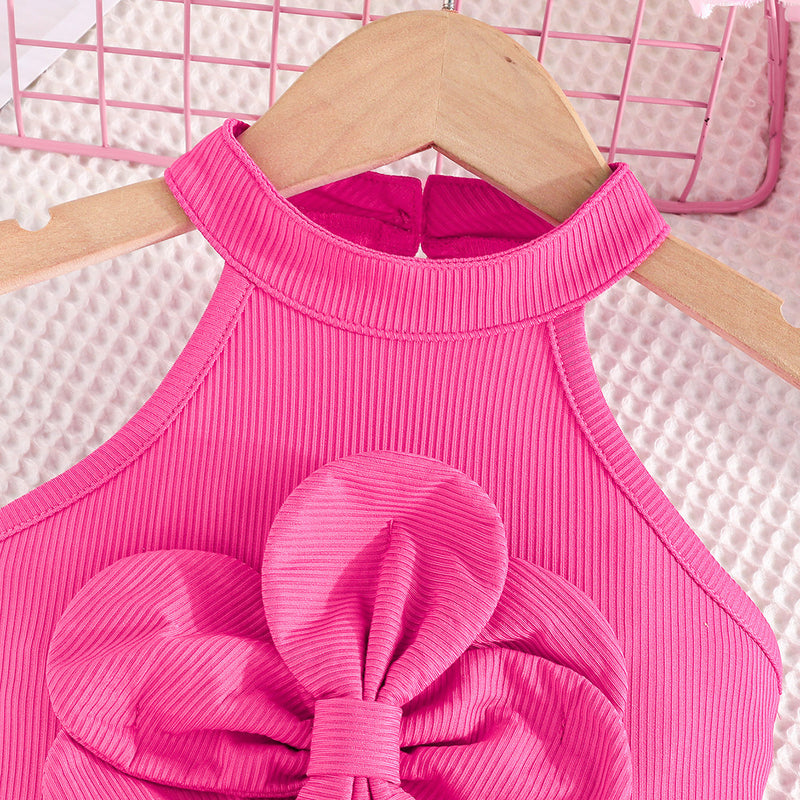 Girls Pink Halter Neck Top With Elasticated Short Set 2 pc. Sets