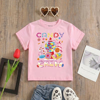 Girls Pink Candy Print Short Sleeve T-Shirt Tshirts Pink 1-2 Y