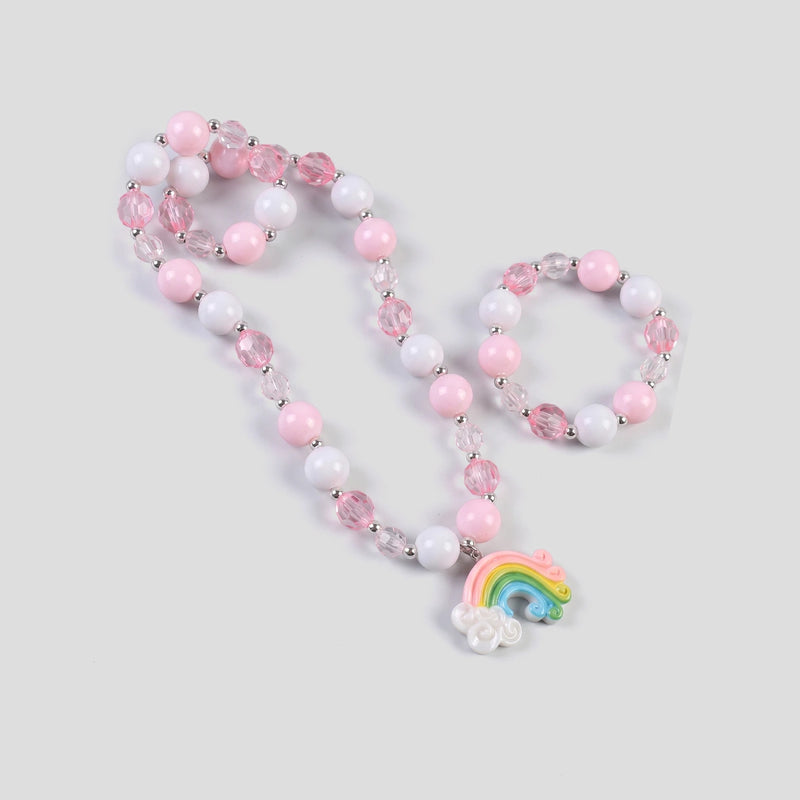 Pack Of 3 Girls Multicolour Rainbow and Mermaid Beaded Necklace & Bracelet Sets Necklace and Bracelet
