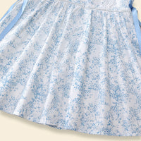 Girls Blue Printed Sleeveless Fit & Flare Dress With Neck Lace Trim Casual Dresses