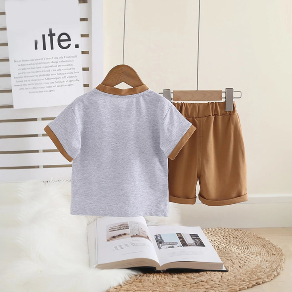 Girls Brown Mushroom Embroidered T-Shirt With Shorts Set Sets