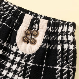 Girls Black Checked Long Sleeve Jacket With Shorts Sets 2 pc. Sets