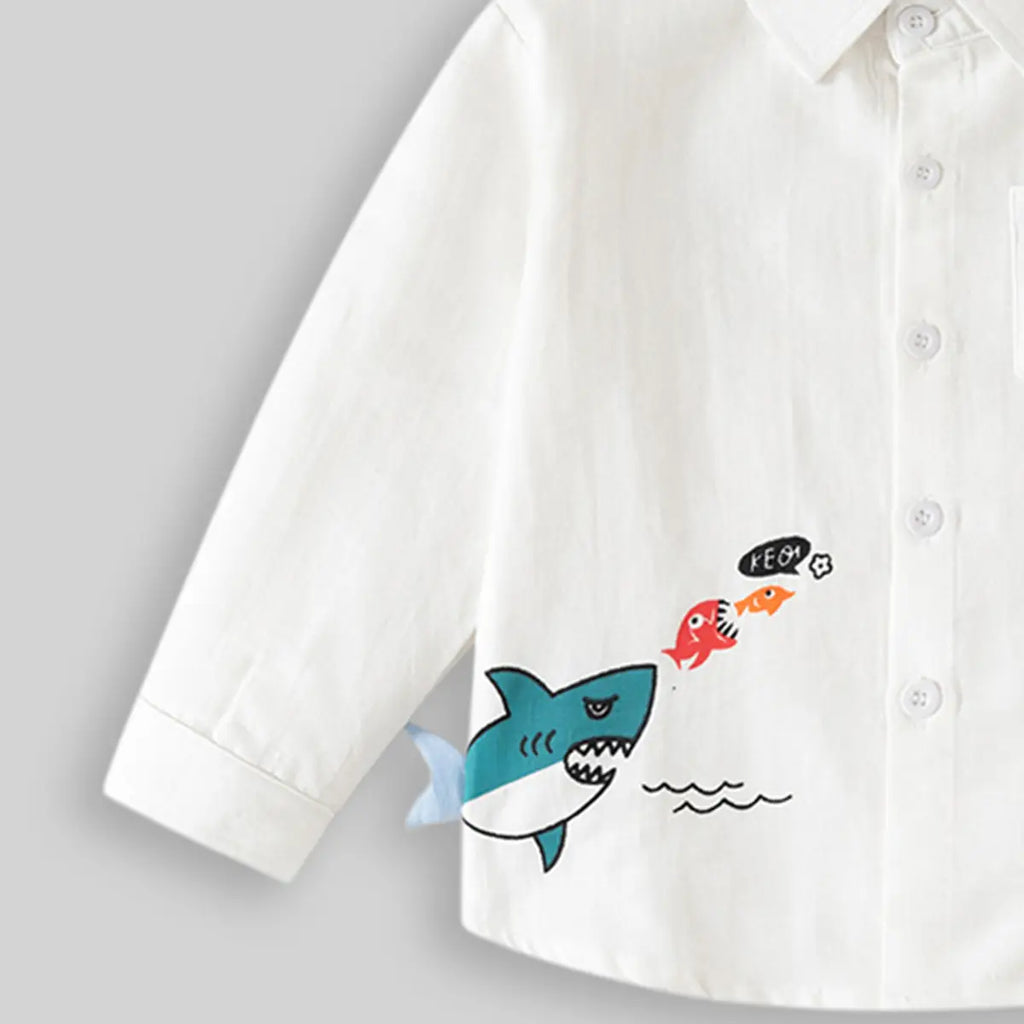 Boys White Shark Graphic Long Sleeve Shirt Shirts