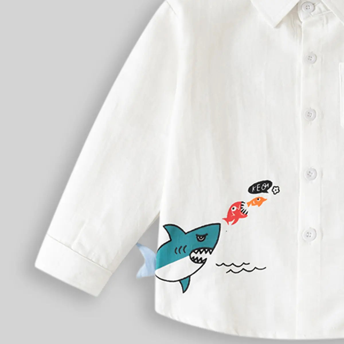 Boys White Shark Graphic Long Sleeve Shirt Shirts