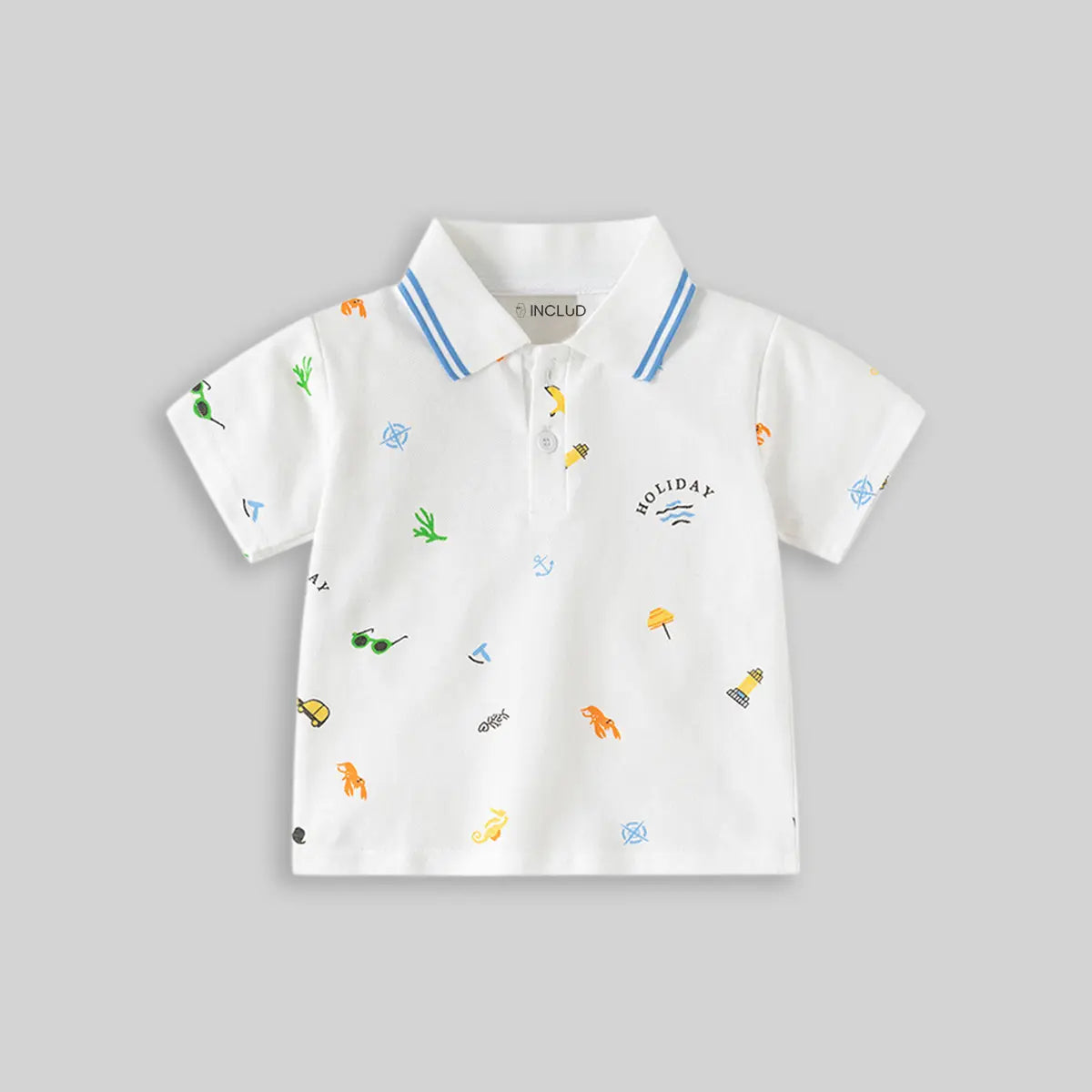 Boys White Short Sleeve Beach Print Polo T-Shirt Tshirts
