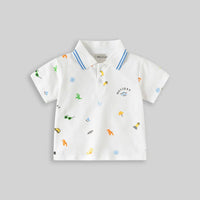Boys White Short Sleeve Beach Print Polo T-Shirt Tshirts