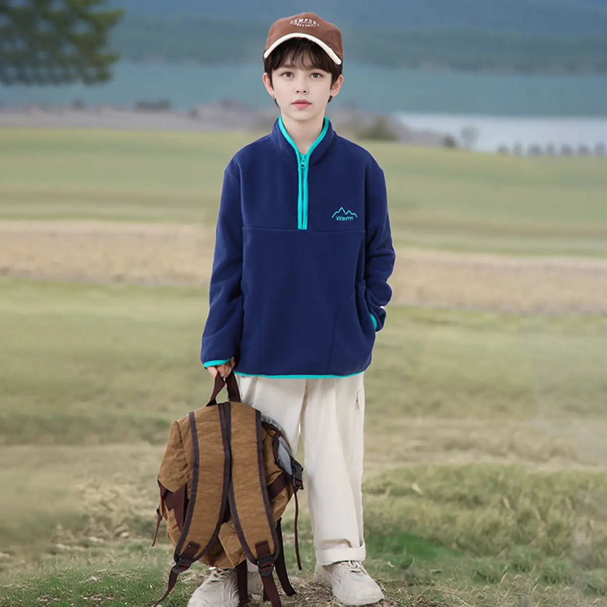 Boys Blue Fleece Half Zipper Jacket Coats & Jackets