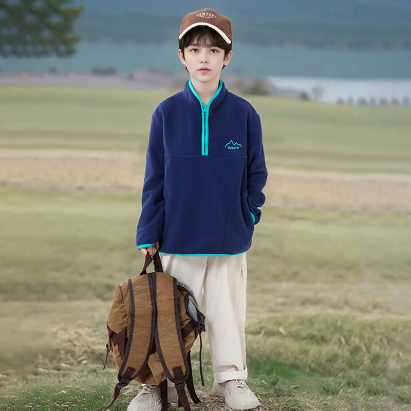Boys Blue Fleece Half Zipper Jacket Coats & Jackets