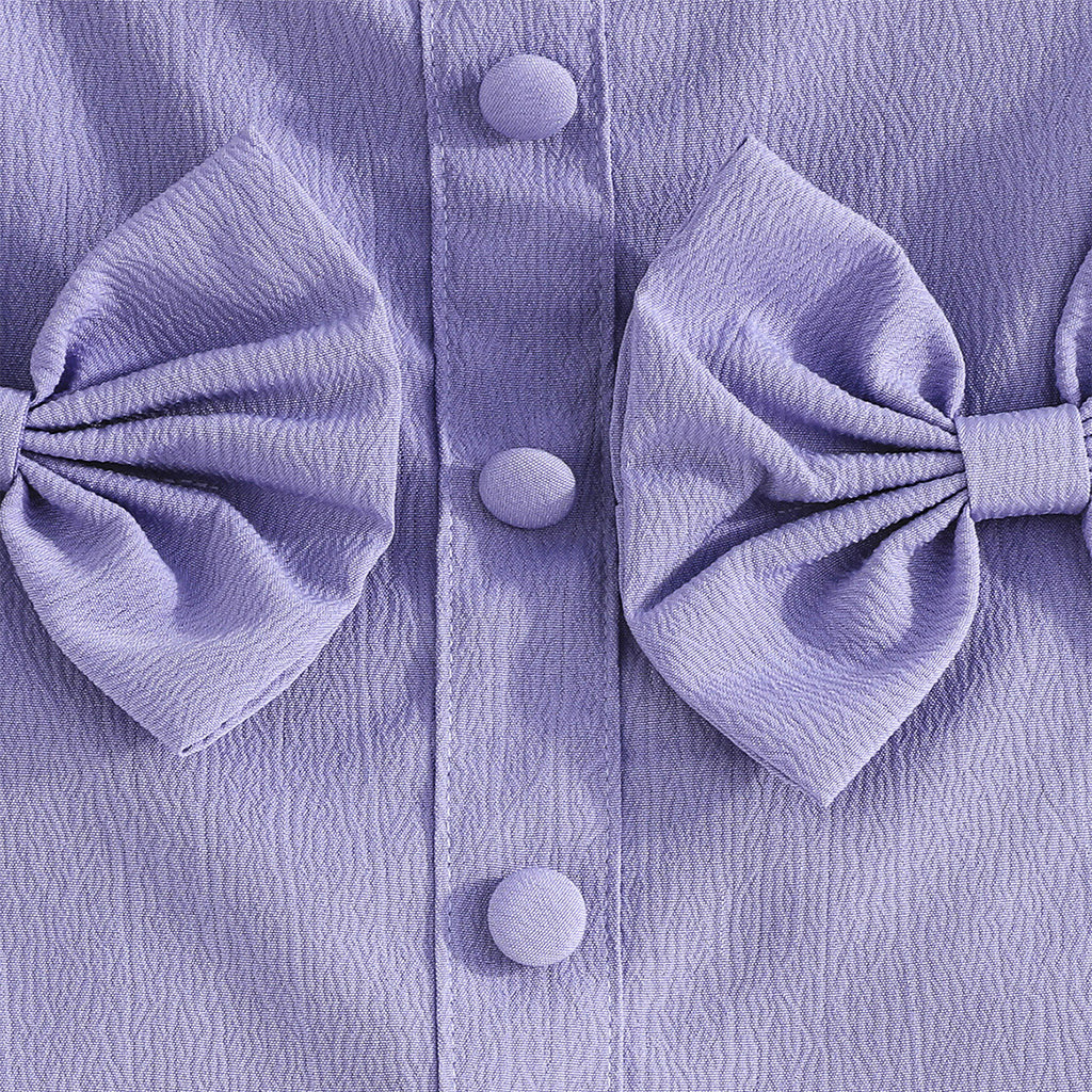 Girls Purple Sleeveless Top With Big Bow And Shorts Sets 2 pc. Sets