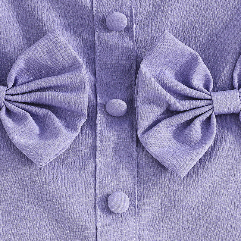 Girls Purple Sleeveless Top With Big Bow And Shorts Sets 2 pc. Sets