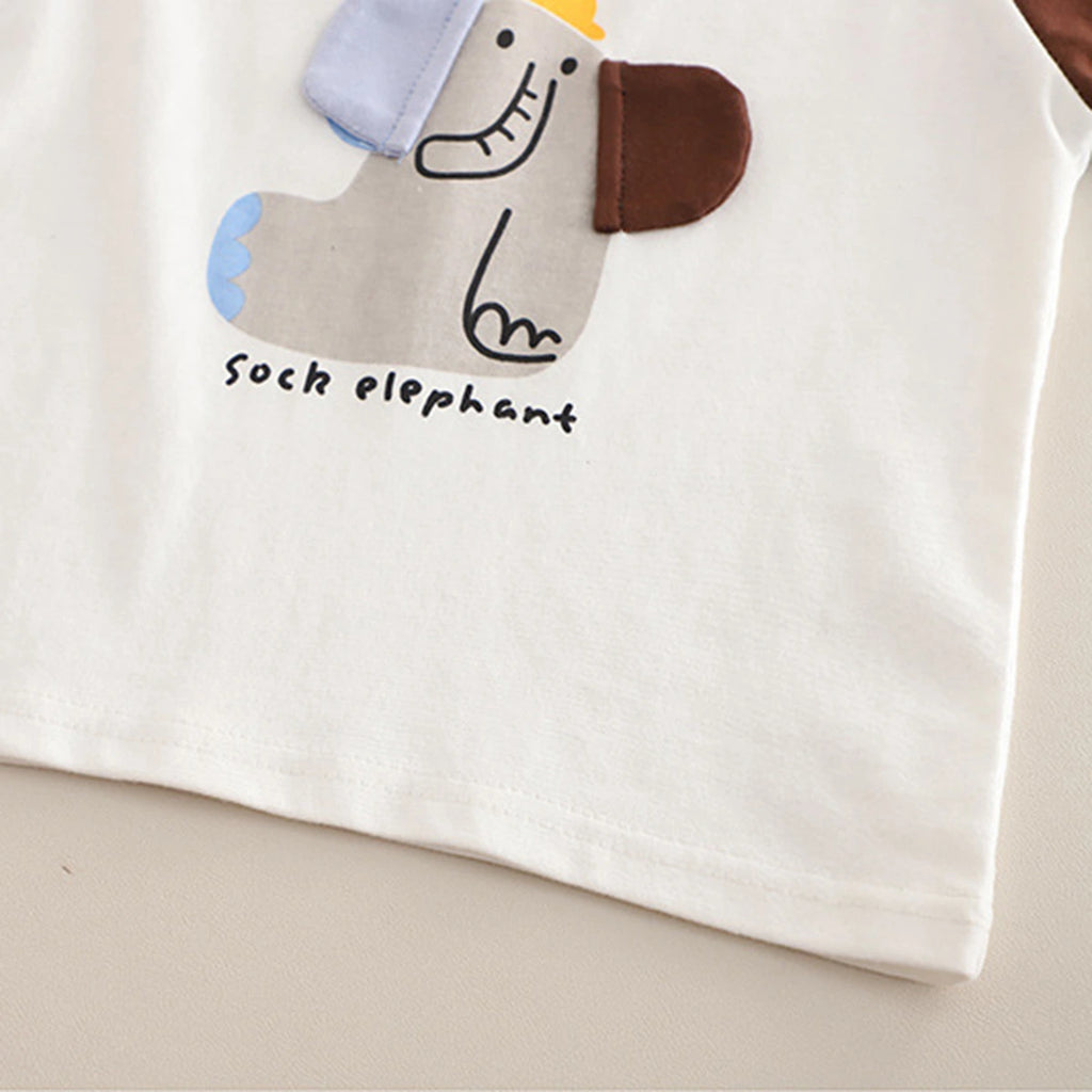 Boys Brown Elephant Printed Short Sleeve T-Shirt With Striped Shorts Sets 2 pc. Sets