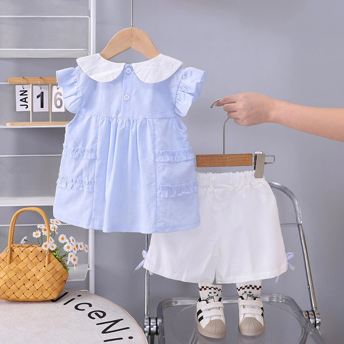 Girls Light Blue Flower Applique Top With Shorts Sets 2 pc. Sets