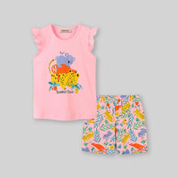 Girls Graphic T-Shirt With Printed Shorts Set Sets   