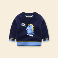 Boys Navy Blue Self-Design Dinosaur Pattern Knitted Sweater Sweaters & Cardigans