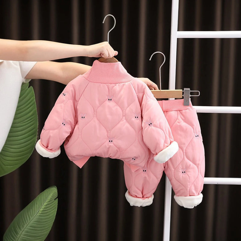 Girls Pink Embroidered High Neck Sweatshirt With jogger Co-ord Sets Sets