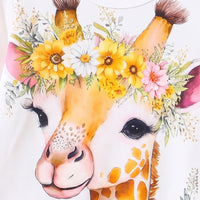 Girls White Giraffe Print T-Shirt With Flared Pants Sets 2 pc. Sets