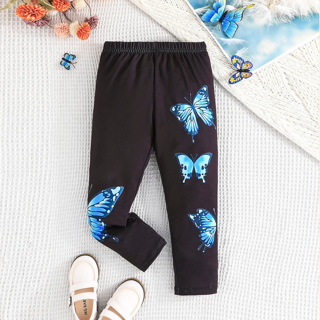 Girls Black Butterfly Print Leggings Multipack Set - Pack of 3 Leggings & Tights