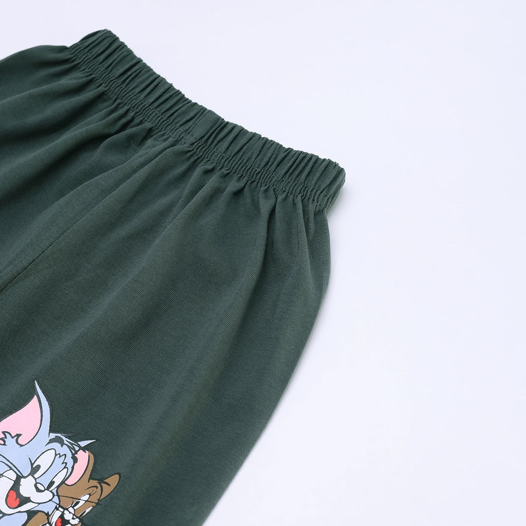 Boys Olive Tom And Jerry Graphic Short Sleeve T-Shirt With Shorts Sets 2 pc. Sets