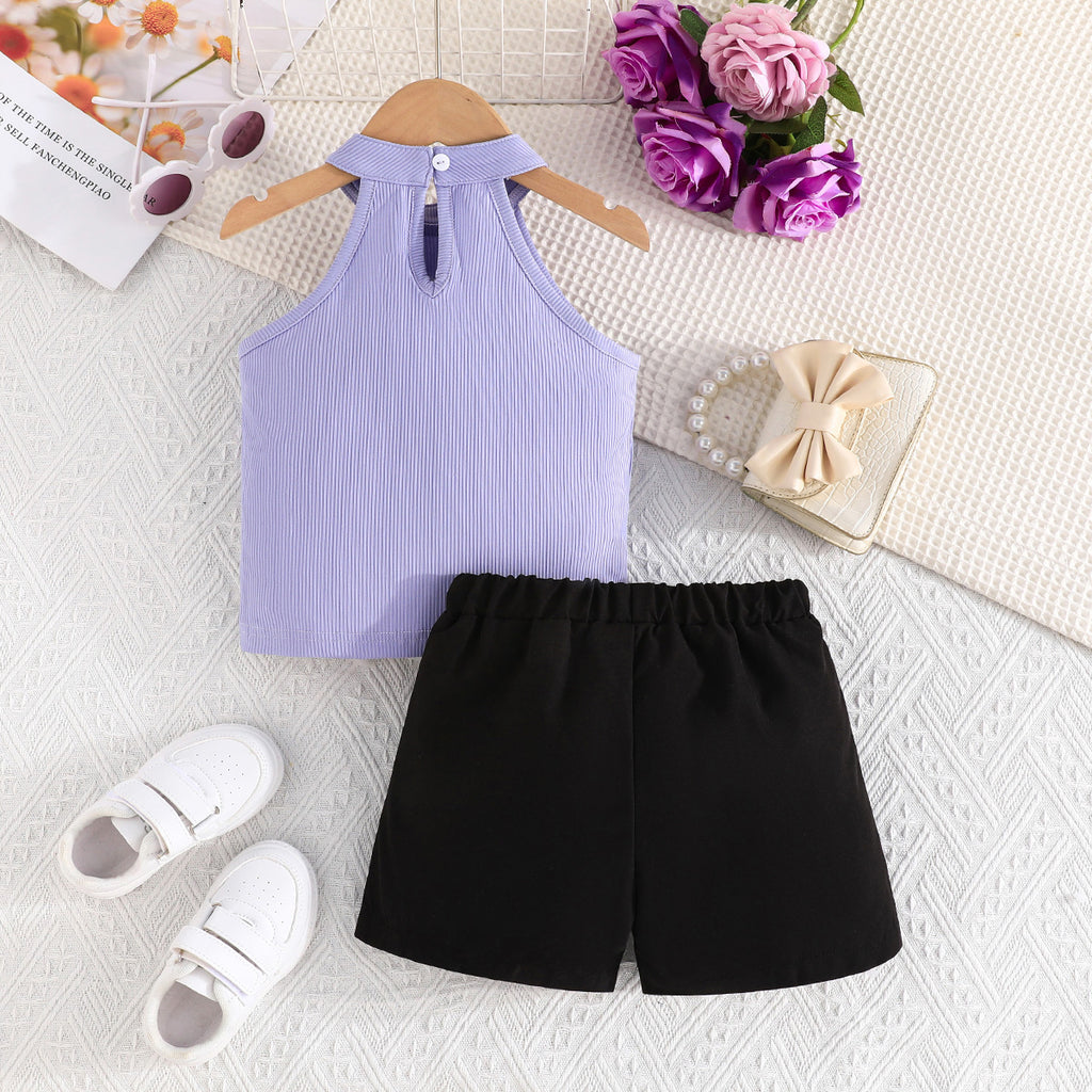 Girls Purple Halter Neck Top With Shorts Set 2 pc. Sets