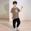 Boys Brown Alphanumeric Printed T-Shirt With Joggers Set Sets Brown 5-6 Y