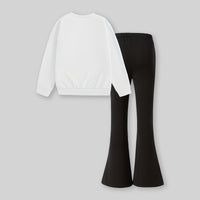 Girls White Strawberry Printed Sweatshirt with Flared Pants Set 2 pc. Sets
