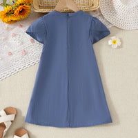 Girls Blue 3D Flower Applique A-line Dress Casual Dresses