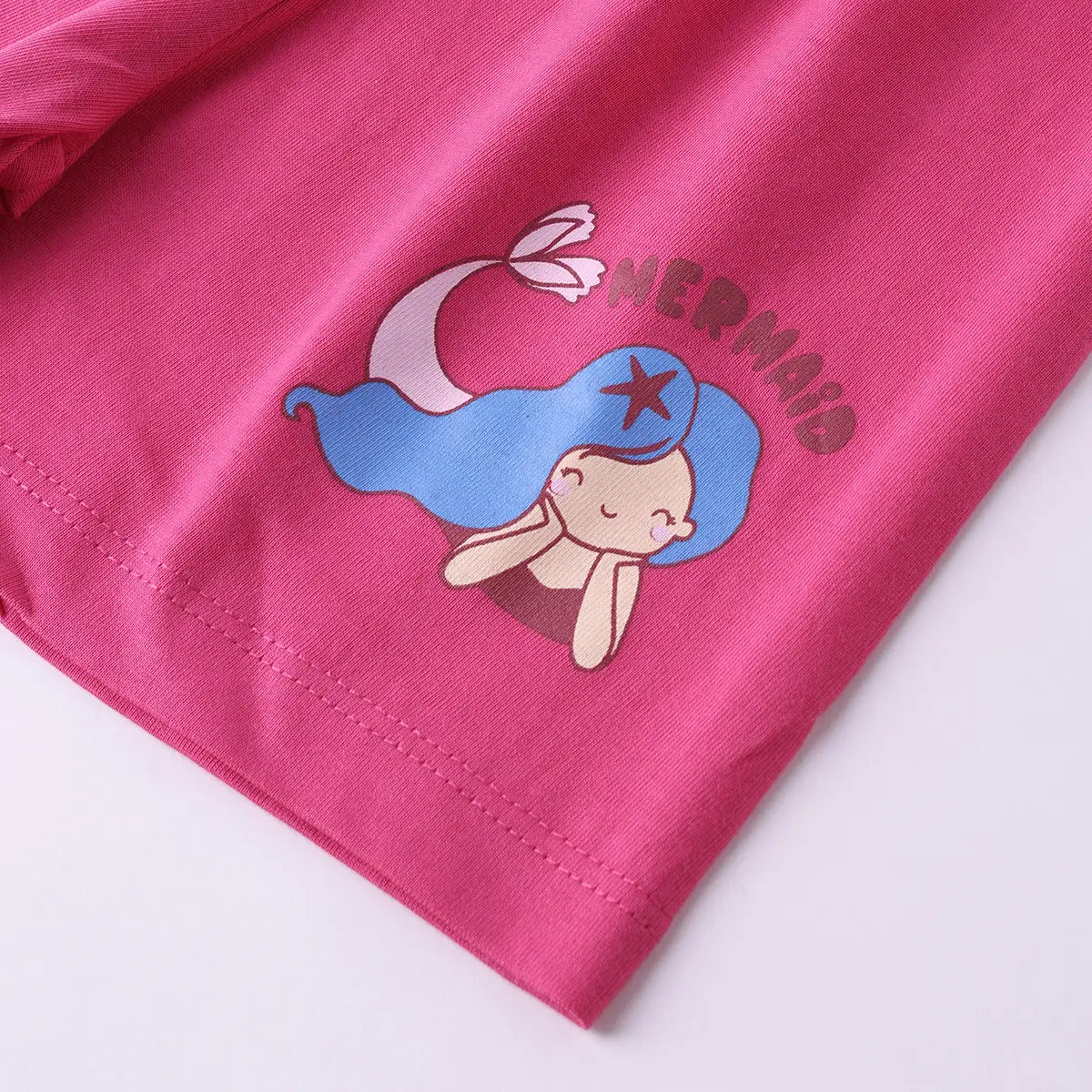Girls Pink Mermaid Print Short Sleeves Top With Drawcord Shorts Sets Sets