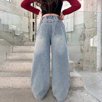 Girls Light Blue Loose Fit Denim Jeans Pants
