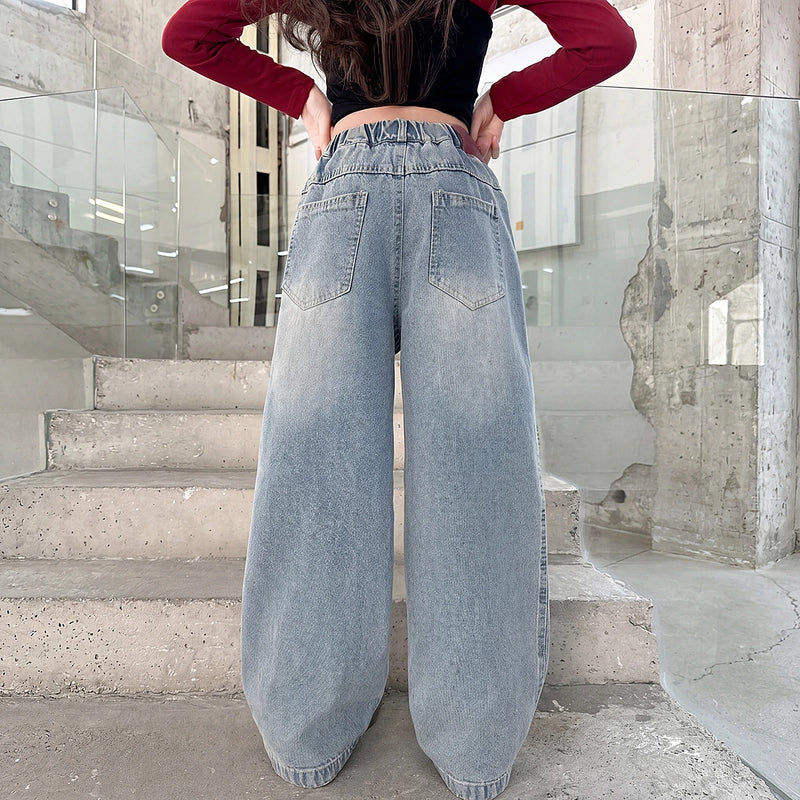 Girls Light Blue Loose Fit Denim Jeans Pants